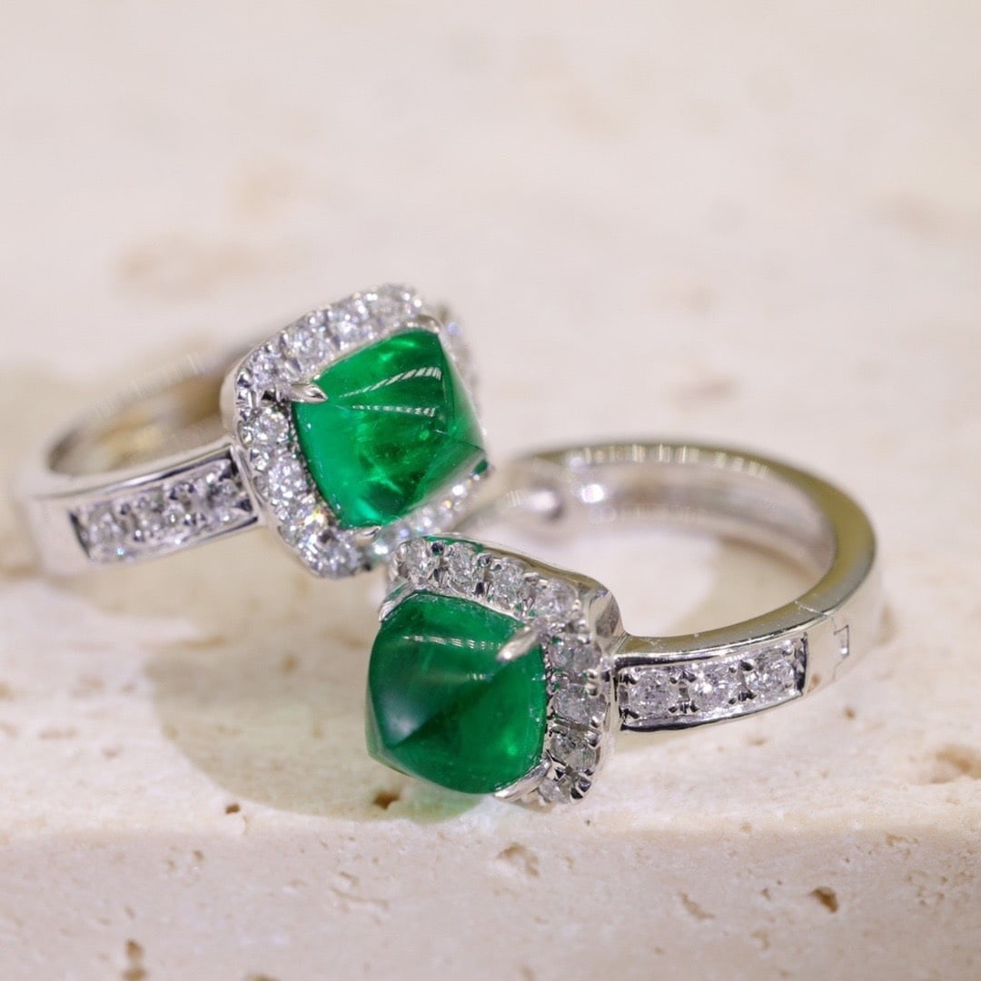 14k Gold 0.8 Ct Natural Emerald & Diamond Earrings: Ref:231176263gold // content:14k // goldmain // gemstone:emeraldshape:sugar-loafcarat // weight:0. 8ct // color:greentreatment:naturaladjacent // gemstone // 2 // : // diamondshape:roundclarity //