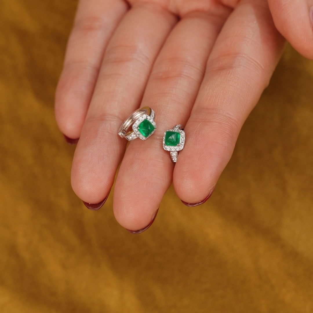 14k Gold 0.8 Ct Natural Emerald & Diamond Earrings - 4