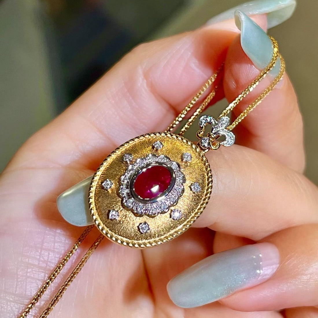 14k Gold 1.06 Ctw Natural Ruby & Diamond Pendant( Without Chain ) - 2