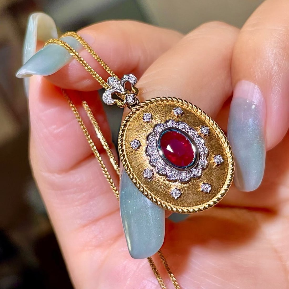 14k Gold 1.06 Ctw Natural Ruby & Diamond Pendant( Without Chain ) - 3
