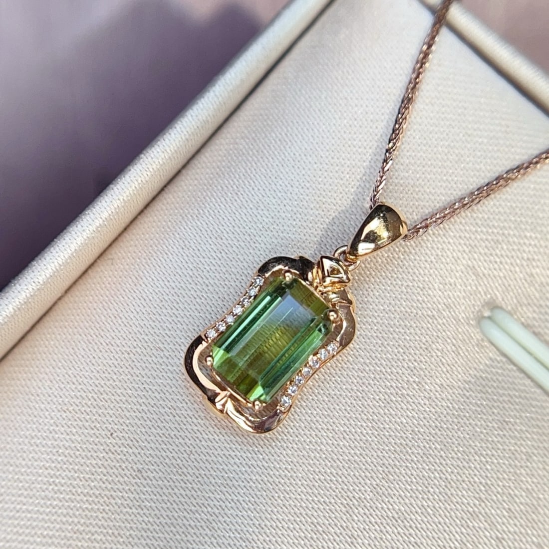 14k Gold 2.74 Ctw Natural Tourmaline & Diamond Pendant( Without Chain ) - 3