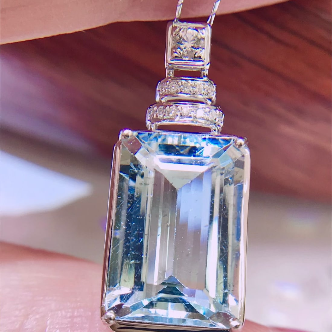 14k Gold 3.8 Ct Natural Aquamarine & Diamond Pendant( Without Chain ) - 2