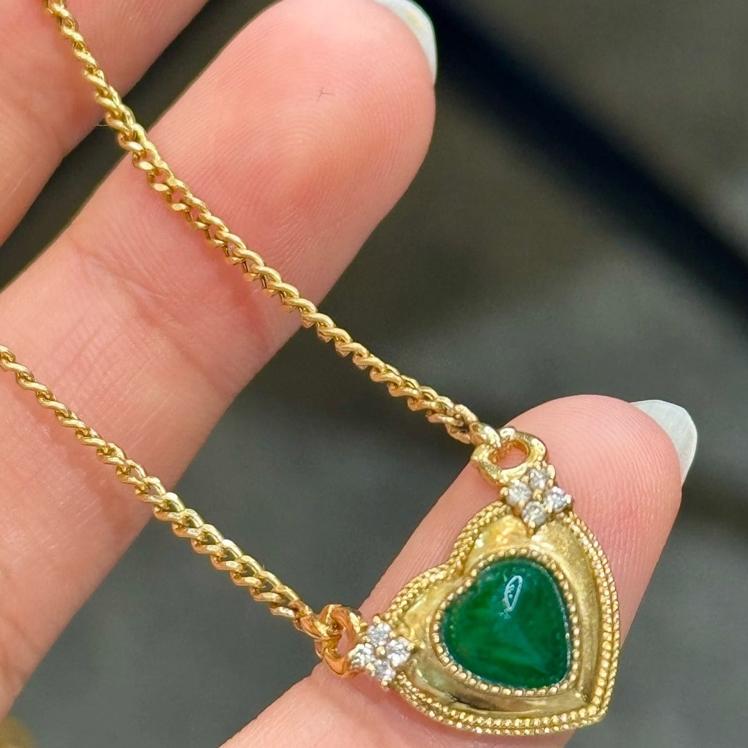 14k Gold 1.59 Ctw Natural Emerald & Diamond Necklace - 5