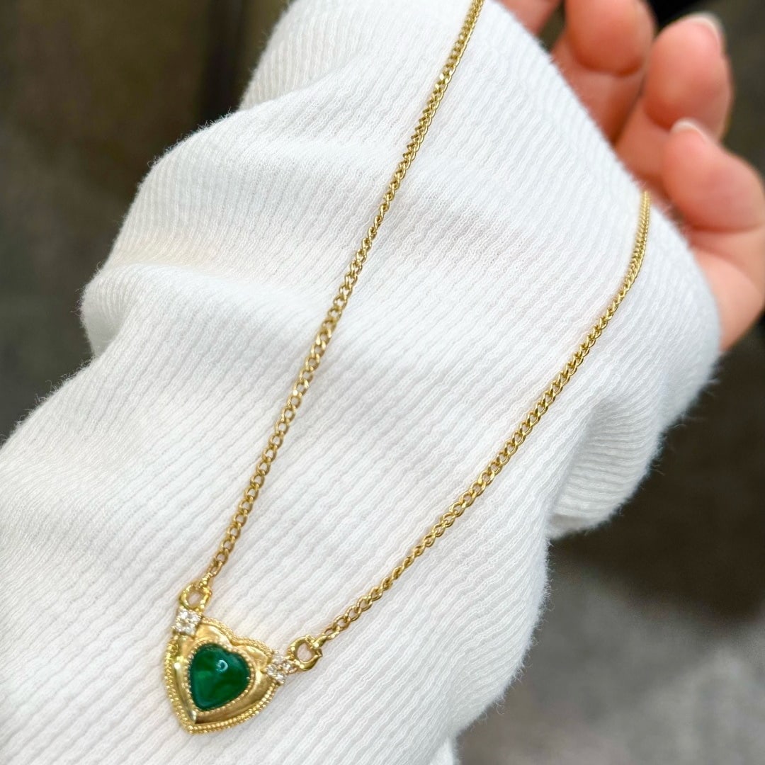 14k Gold 1.59 Ctw Natural Emerald & Diamond Necklace - 6