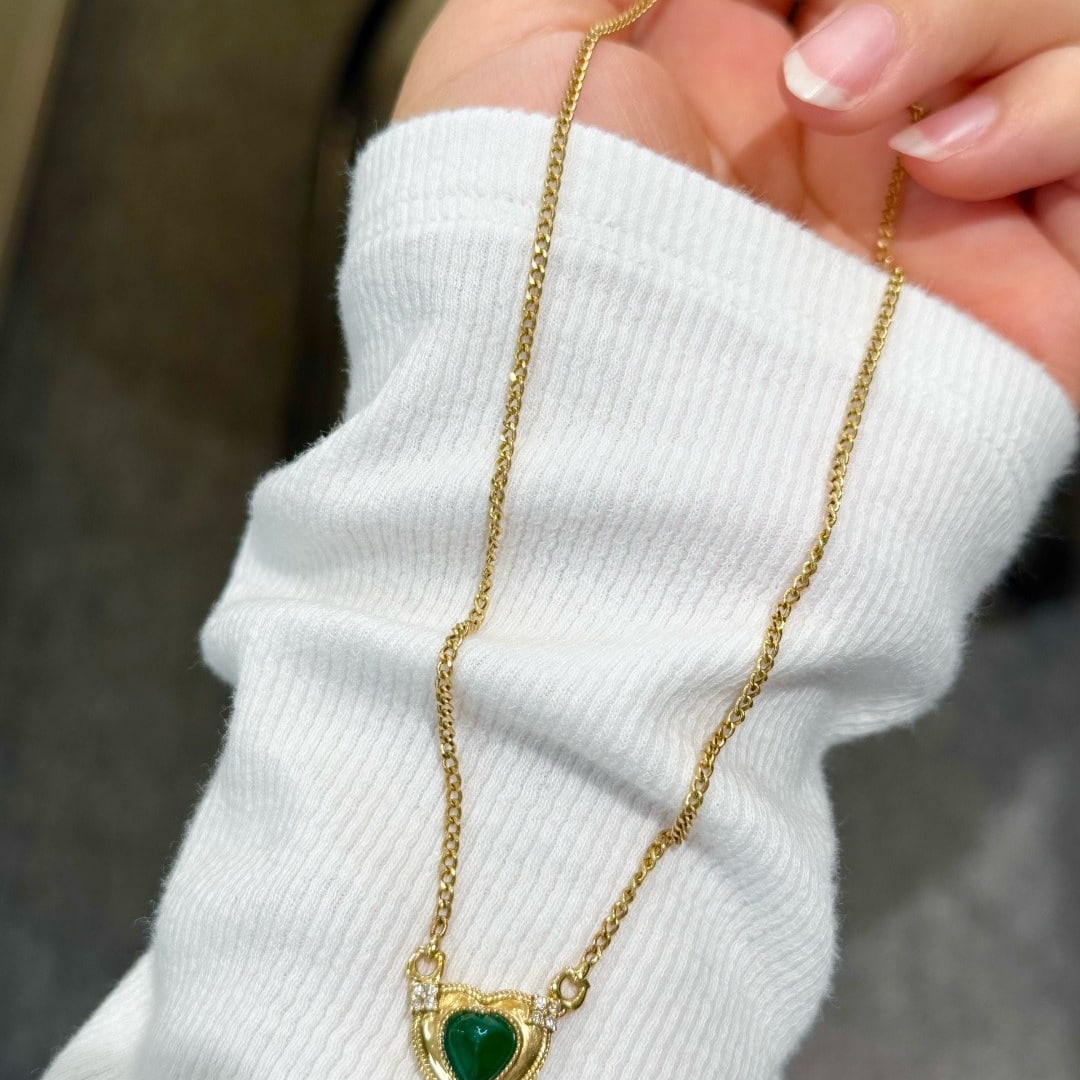 14k Gold 1.59 Ctw Natural Emerald & Diamond Necklace - 7