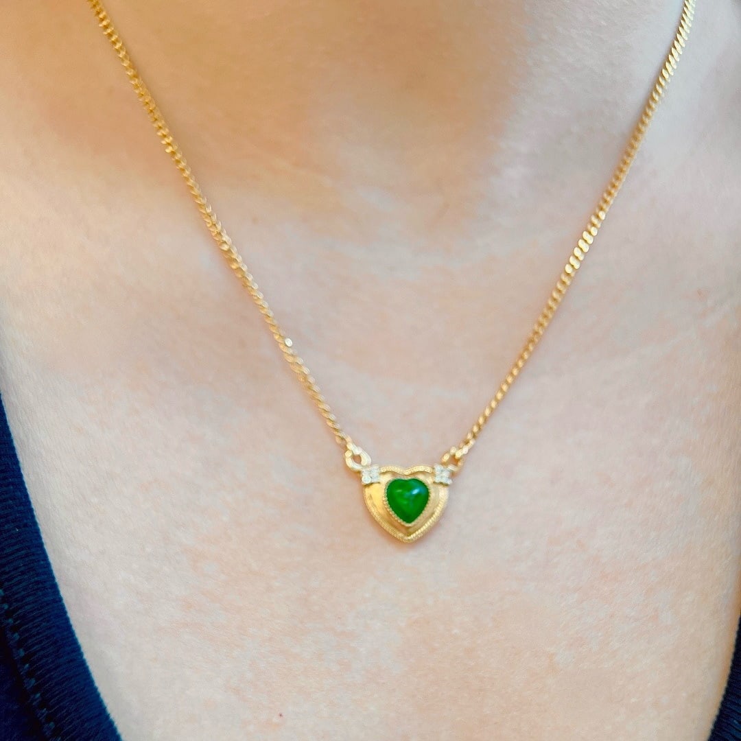 14k Gold 1.59 Ctw Natural Emerald & Diamond Necklace - 8