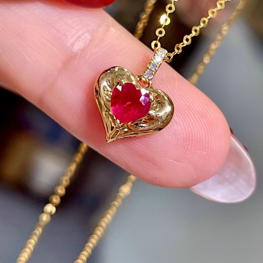 14k Gold 0.44 Ctw Natural Ruby & Diamond Pendant( Without Chain ) - 2