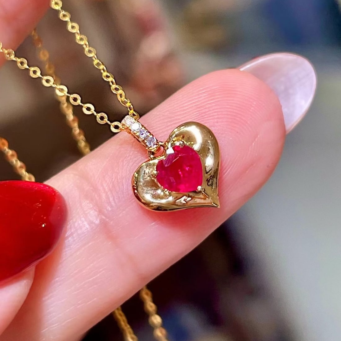 14k Gold 0.44 Ctw Natural Ruby & Diamond Pendant( Without Chain ) - 3