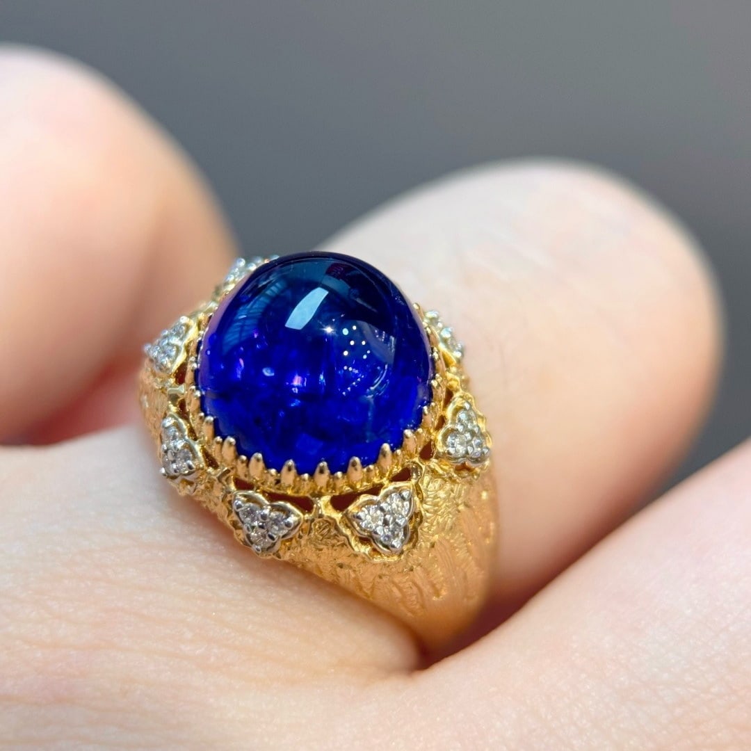 14k Gold 6.77 Ctw Natural Tanzanite & Diamond Ring - 7