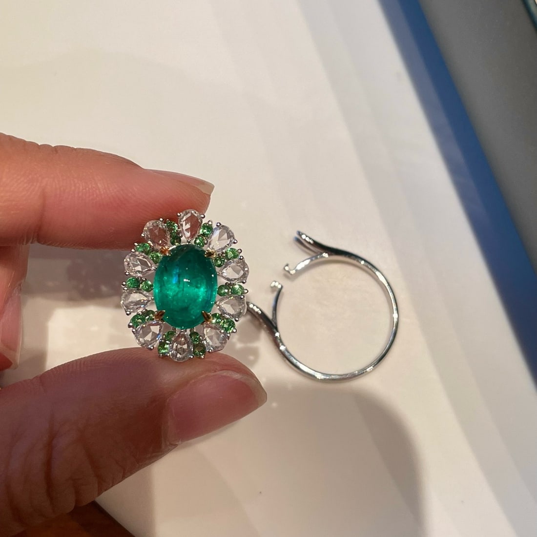 14k Gold 3.2 Ct Natural Emerald & Diamond & Sapphire Ring/pendant( Without Chain ) - 5