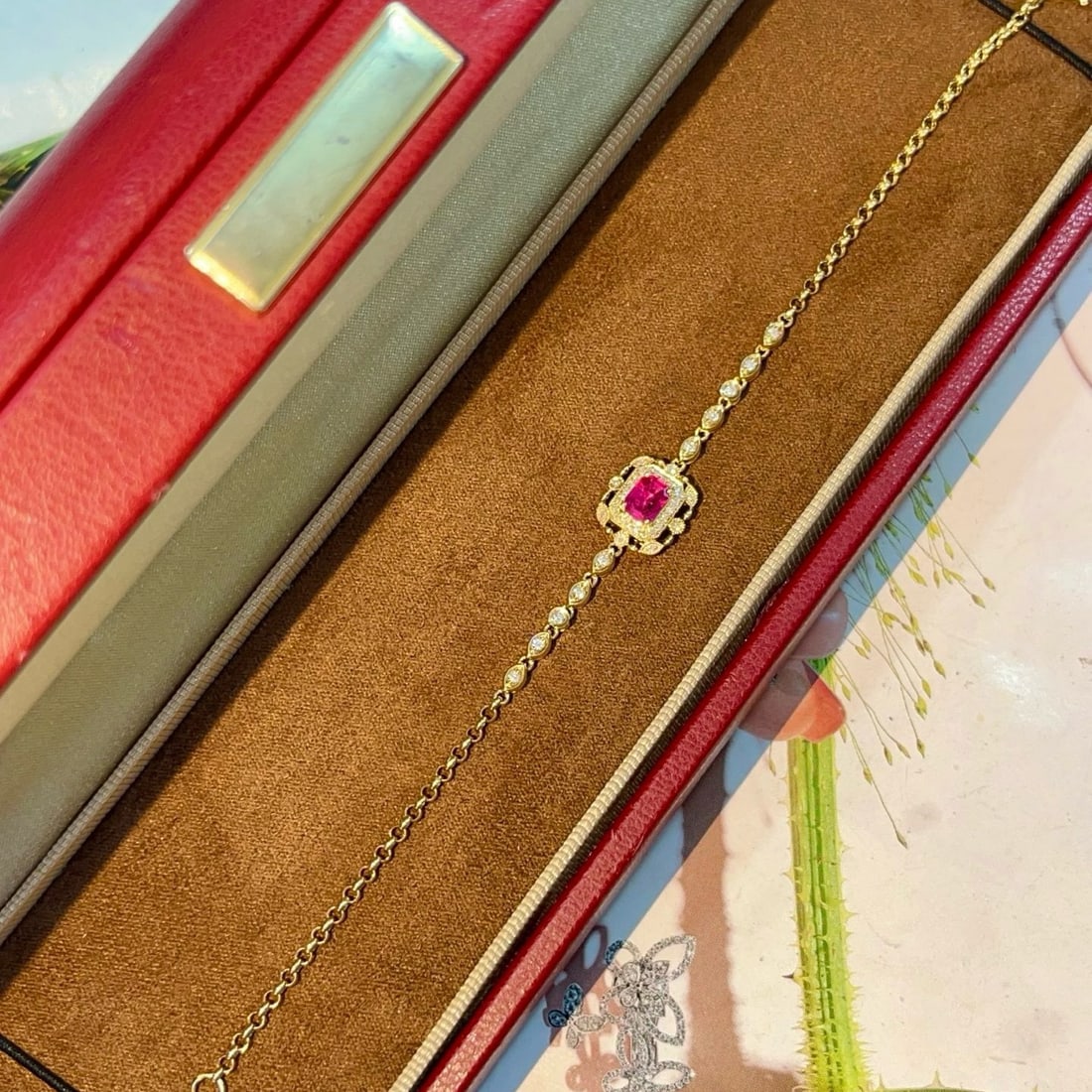 14k Gold 0.71 Ctw Natural Ruby & Diamond Bracelet - 5