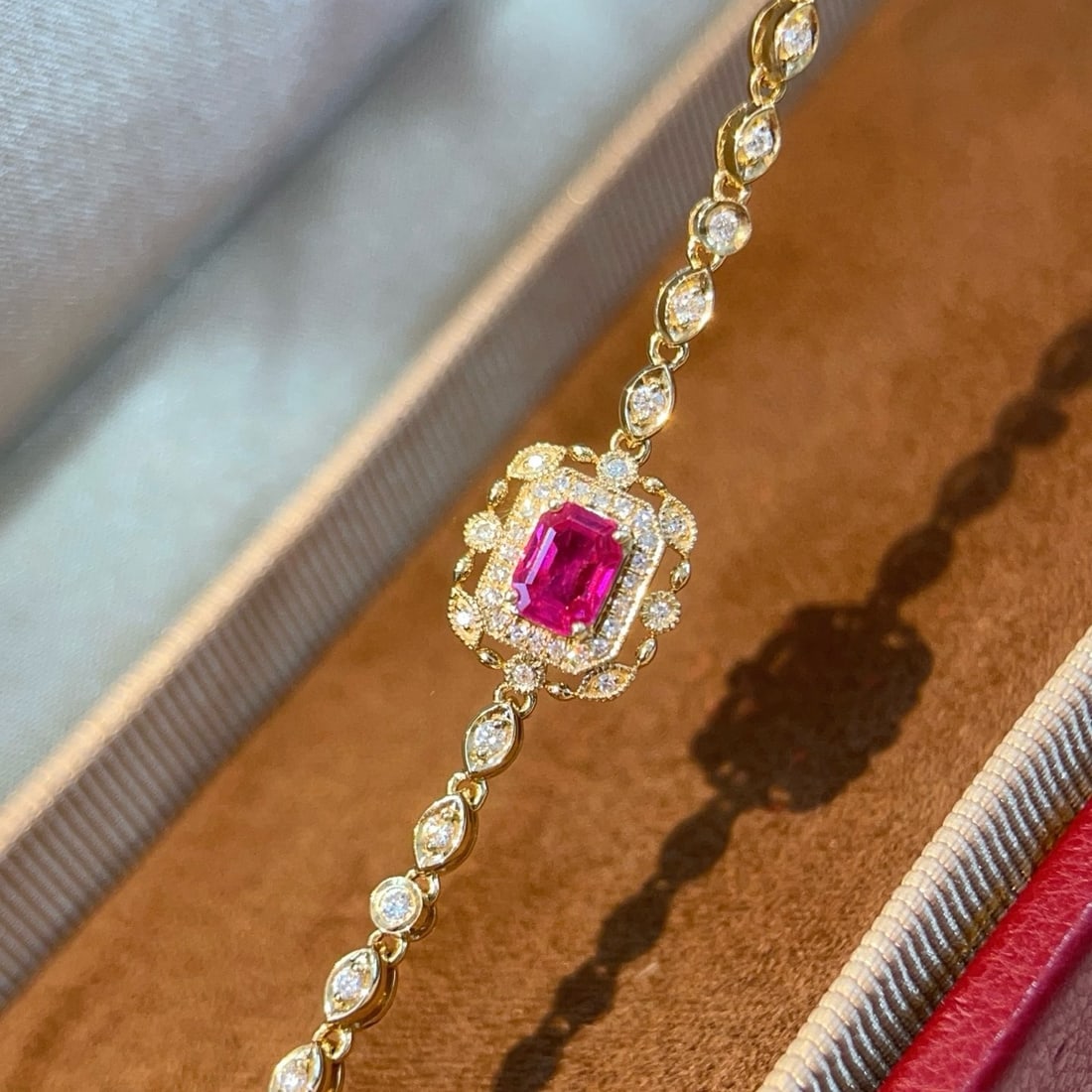 14k Gold 0.71 Ctw Natural Ruby & Diamond Bracelet - 6