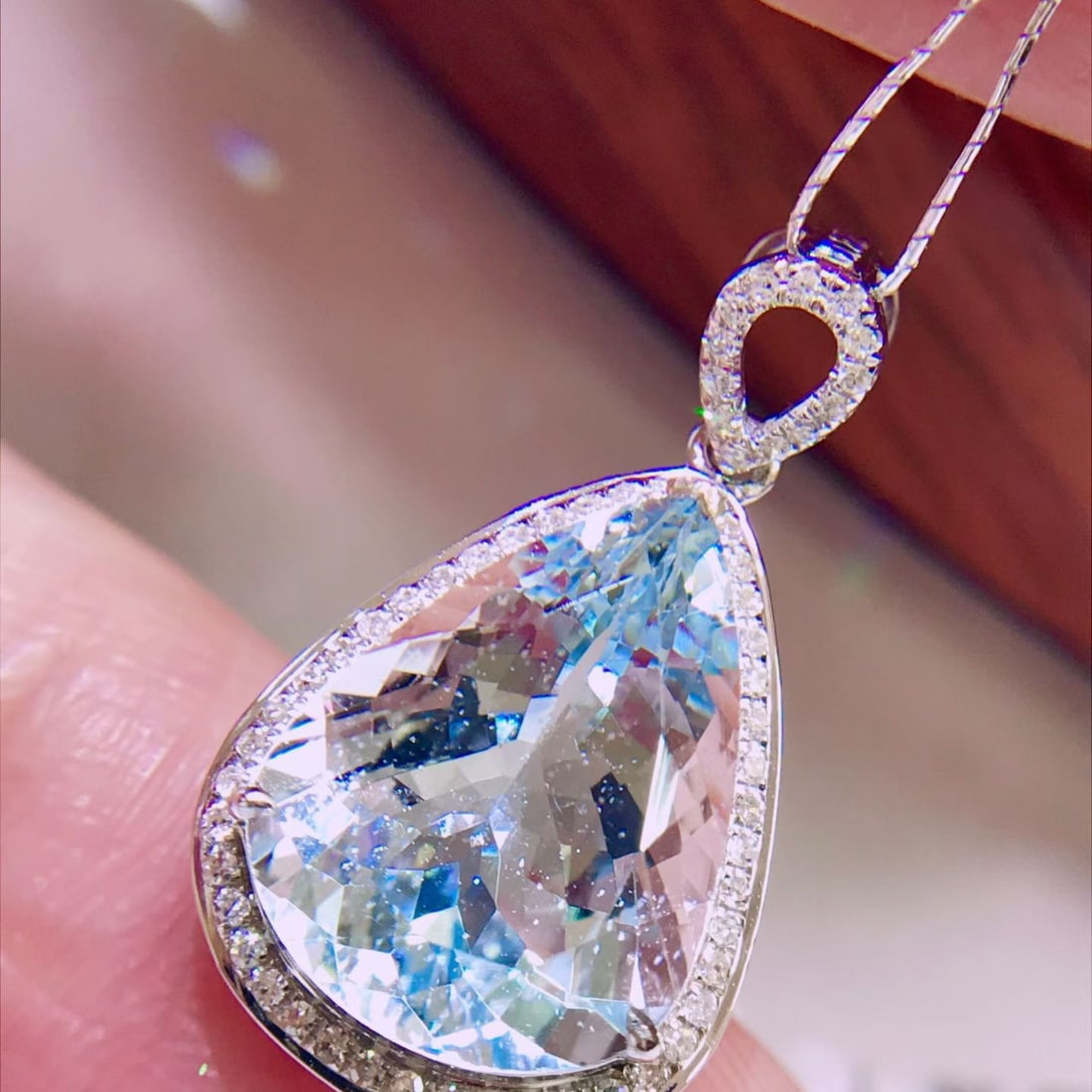 14k Gold 4 Ct Natural Aquamarine & Diamond Pendant( Without Chain ) - 2