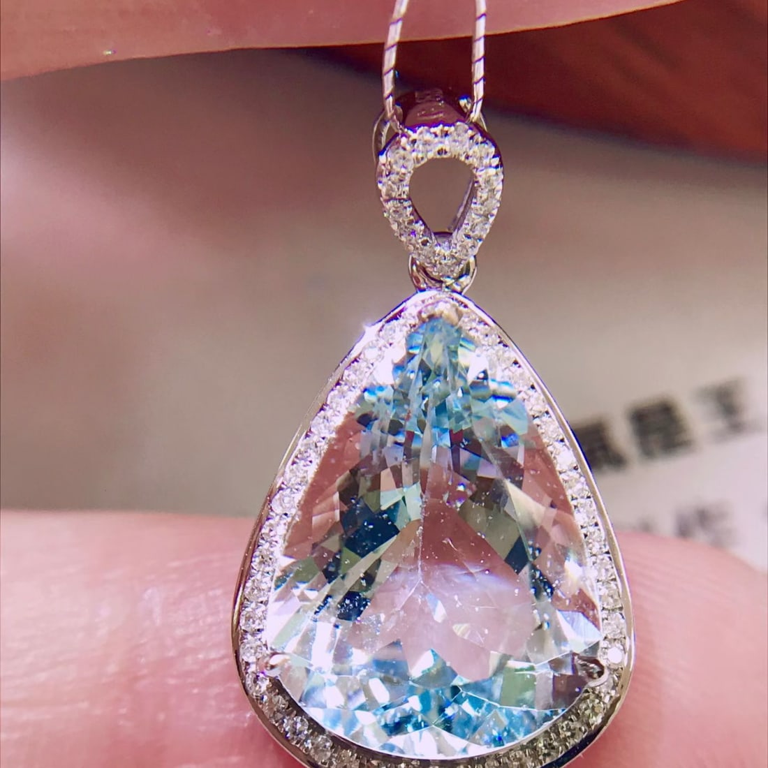 14k Gold 4 Ct Natural Aquamarine & Diamond Pendant( Without Chain ) - 4