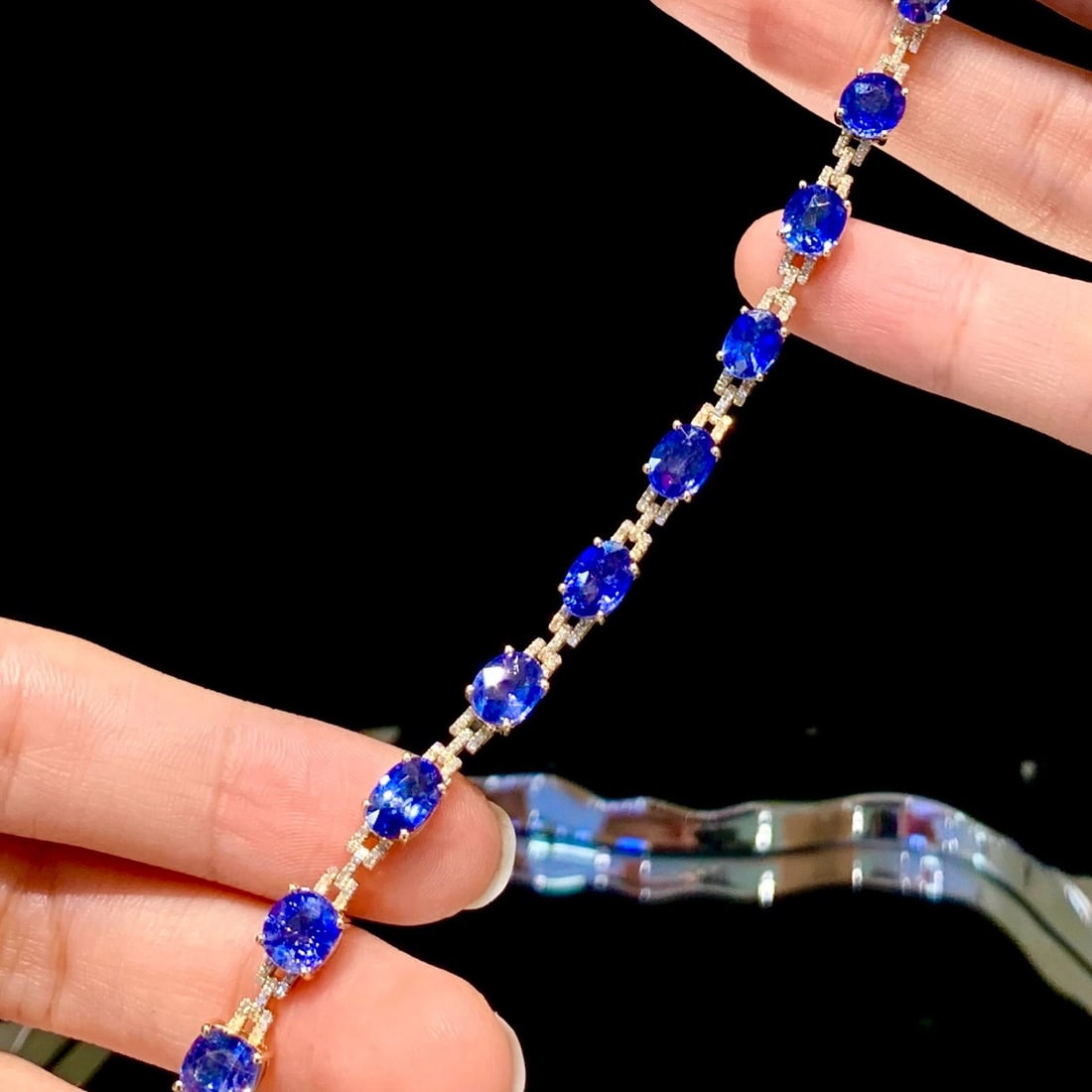 14k Gold 13.01 Ct Natural Sapphire & Diamond Bracelet - 4