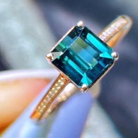 14k Gold 2.35 Ct Natural Tourmaline & Diamond Ring: Ref:231176299gold // content:14k // goldring // size:7. 25usmain // gemstone:tourmalineshape:octagonalcarat // weight:2. 35ct // color:bluetreatment:naturaladjacent // gemstone // 2 // : //