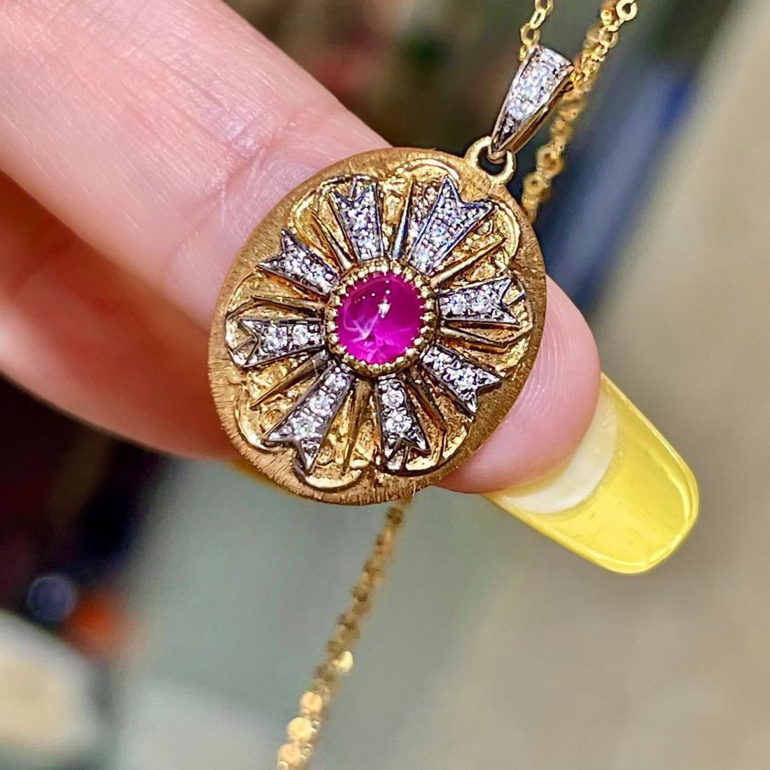 14k Gold 0.98 Ctw Natural Star Ruby & Diamond Pendant( Without Chain ) - 3
