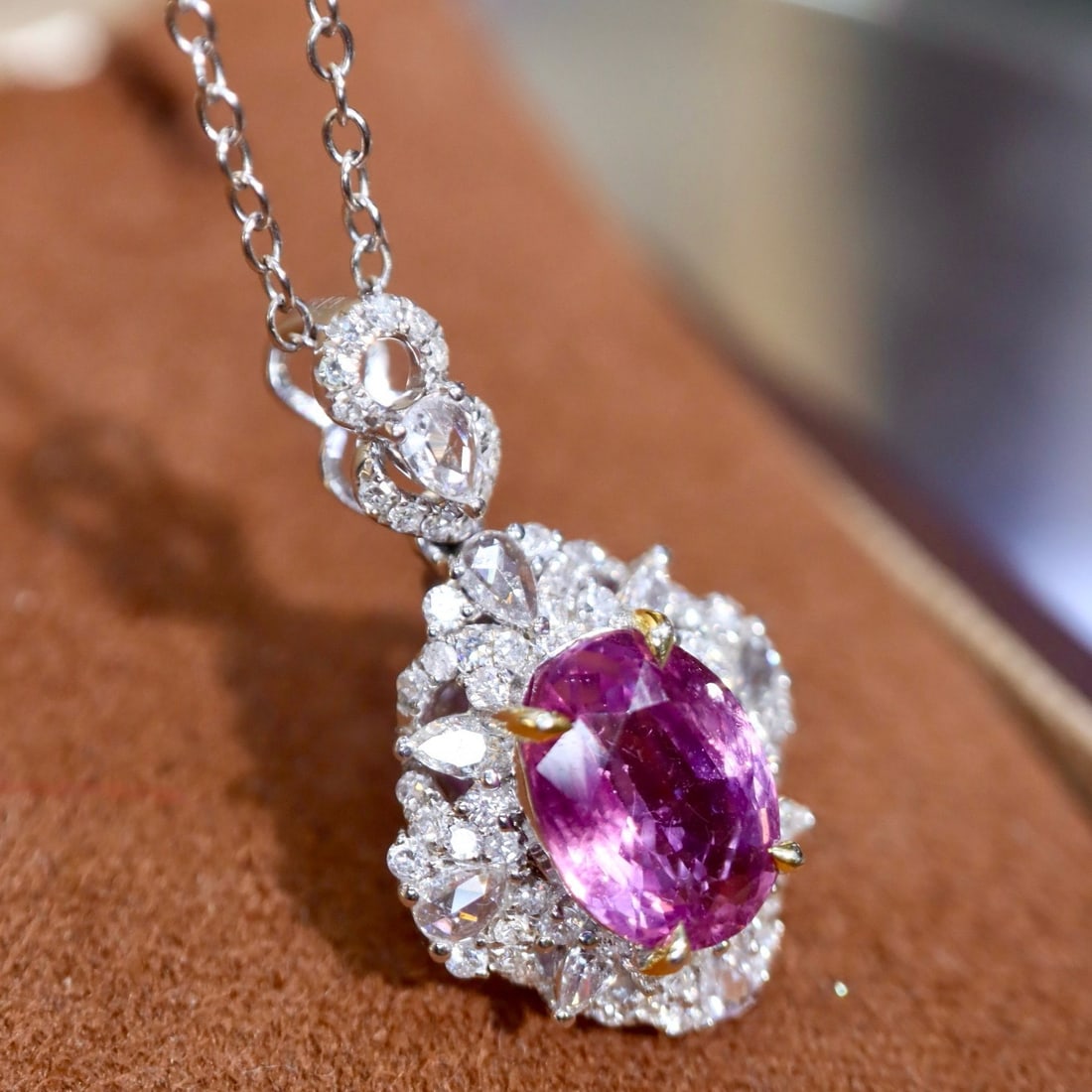 14k Gold 2.59 Ctw Natural Sapphire & Diamond Pendant( Without Chain ) - 2