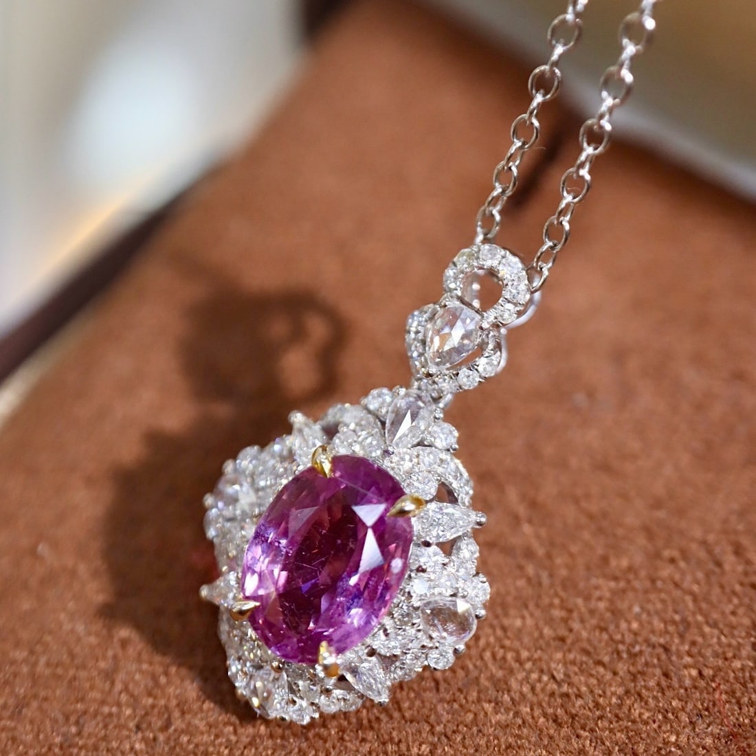 14k Gold 2.59 Ctw Natural Sapphire & Diamond Pendant( Without Chain ) - 3