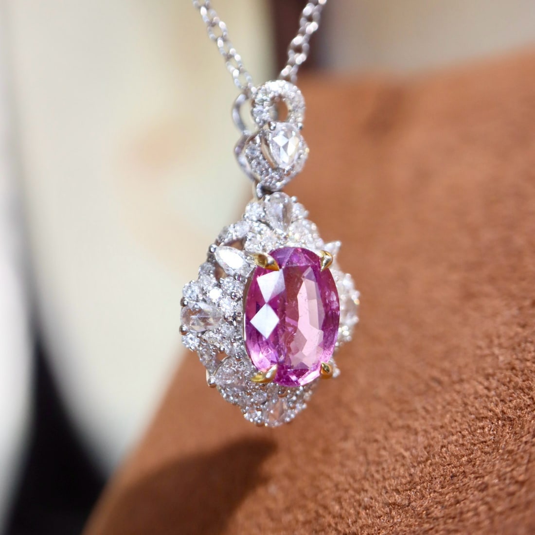 14k Gold 2.59 Ctw Natural Sapphire & Diamond Pendant( Without Chain ) - 4