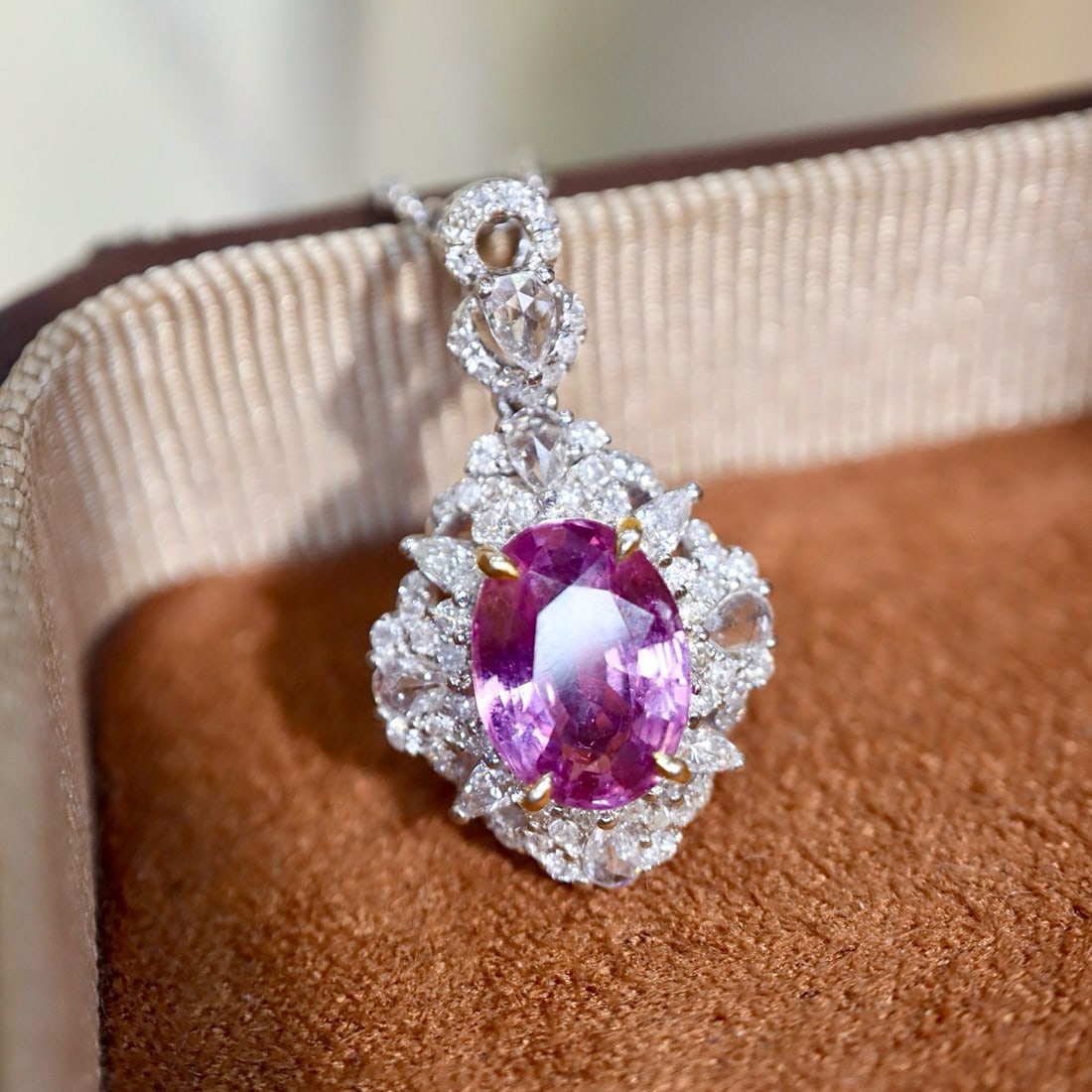 14k Gold 2.59 Ctw Natural Sapphire & Diamond Pendant( Without Chain ) - 7