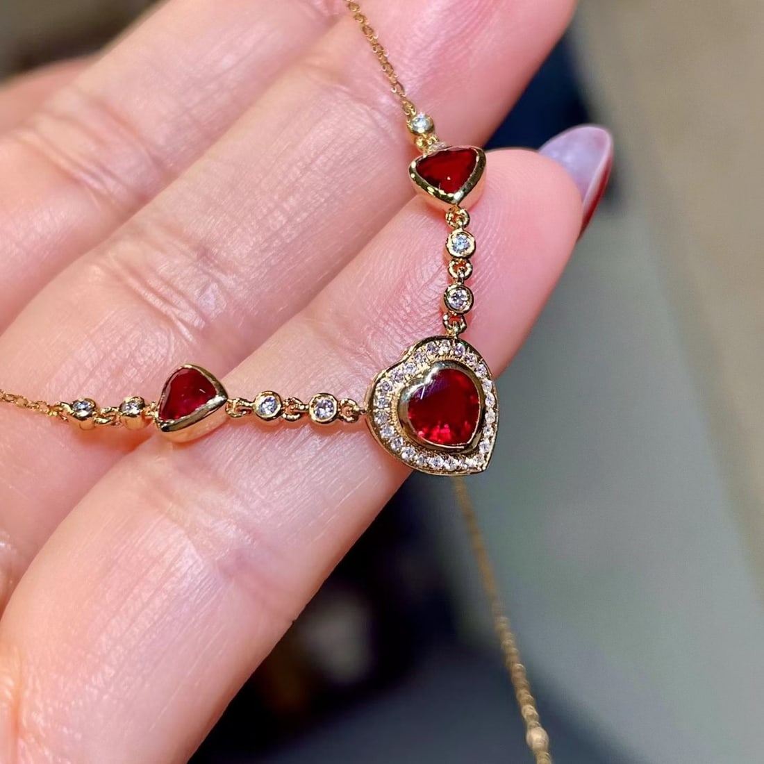 14k Gold 1.21 Ctw Natural Ruby & Diamond Necklace - 2