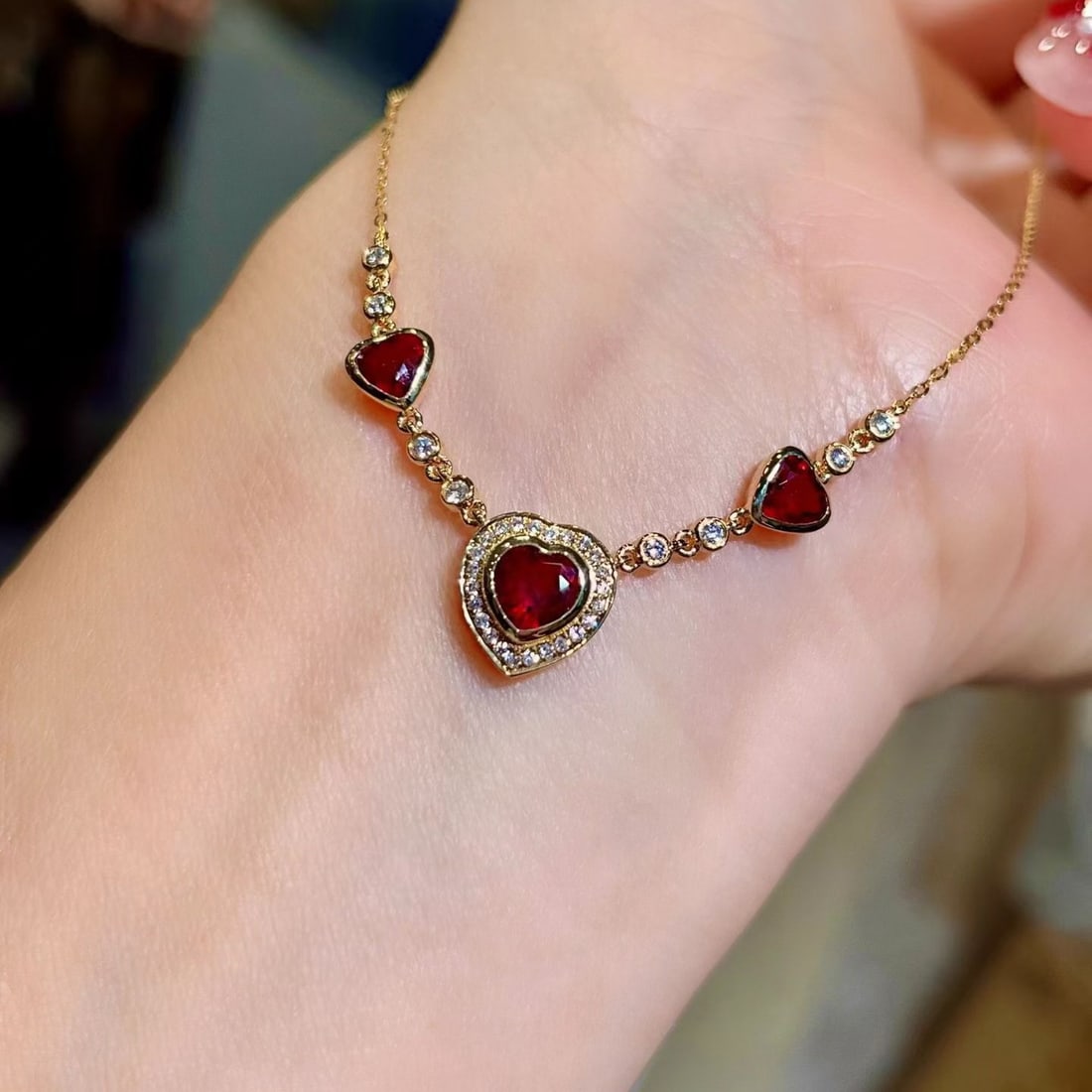 14k Gold 1.21 Ctw Natural Ruby & Diamond Necklace - 3