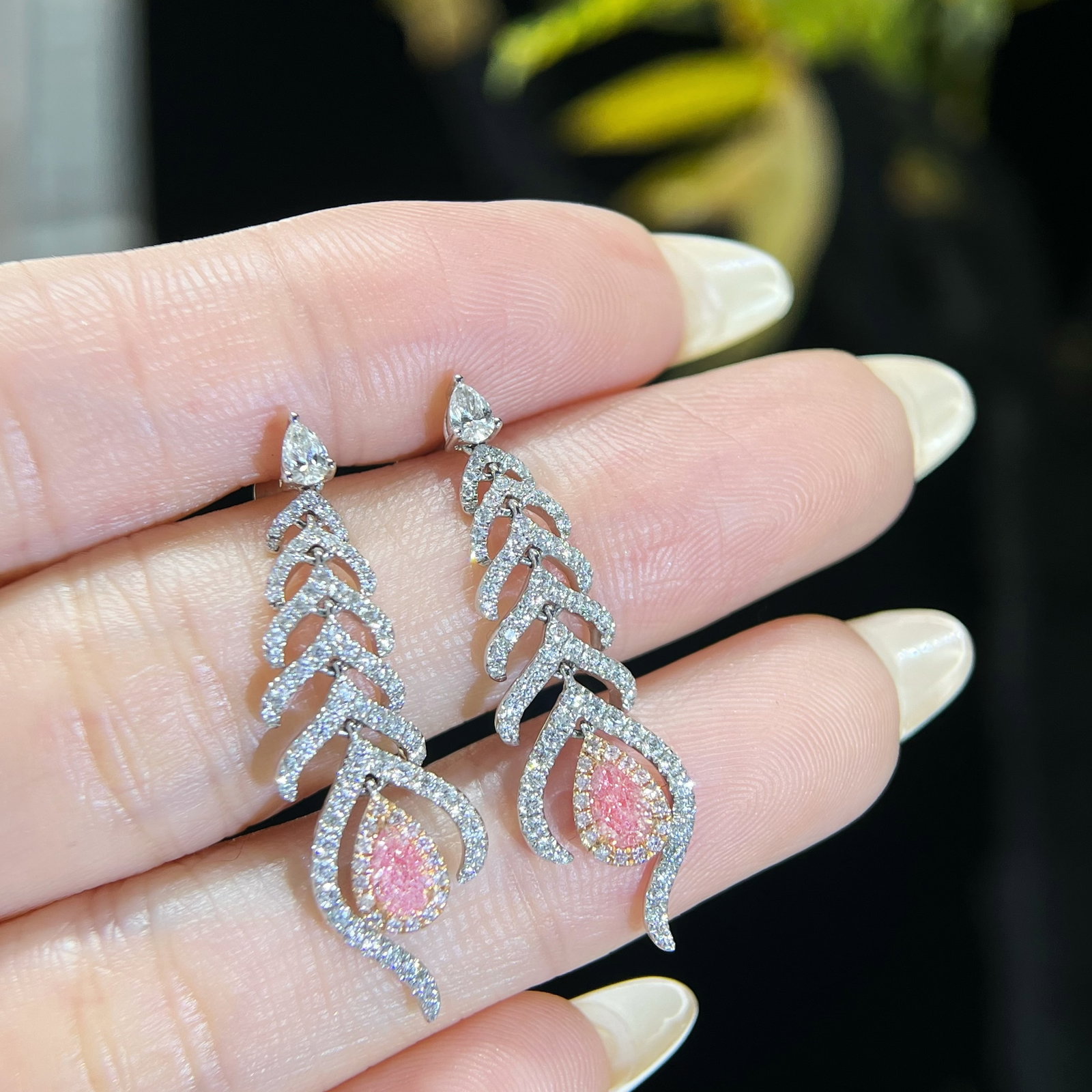 14k Gold 1.28 Ctw Natural Pink Diamond & Diamond Earrings - 5