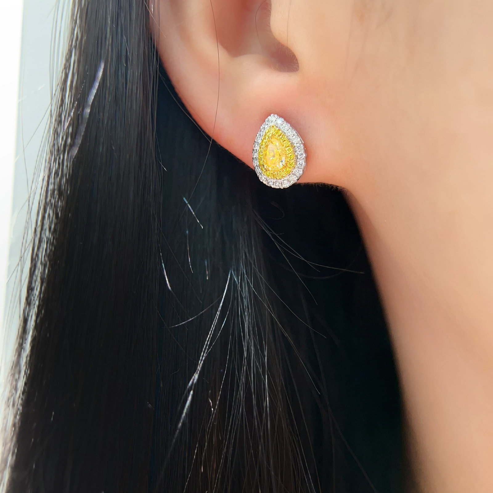 14k Gold 0.94 Ctw Natural Yellow Diamond & Diamond Earrings - 3