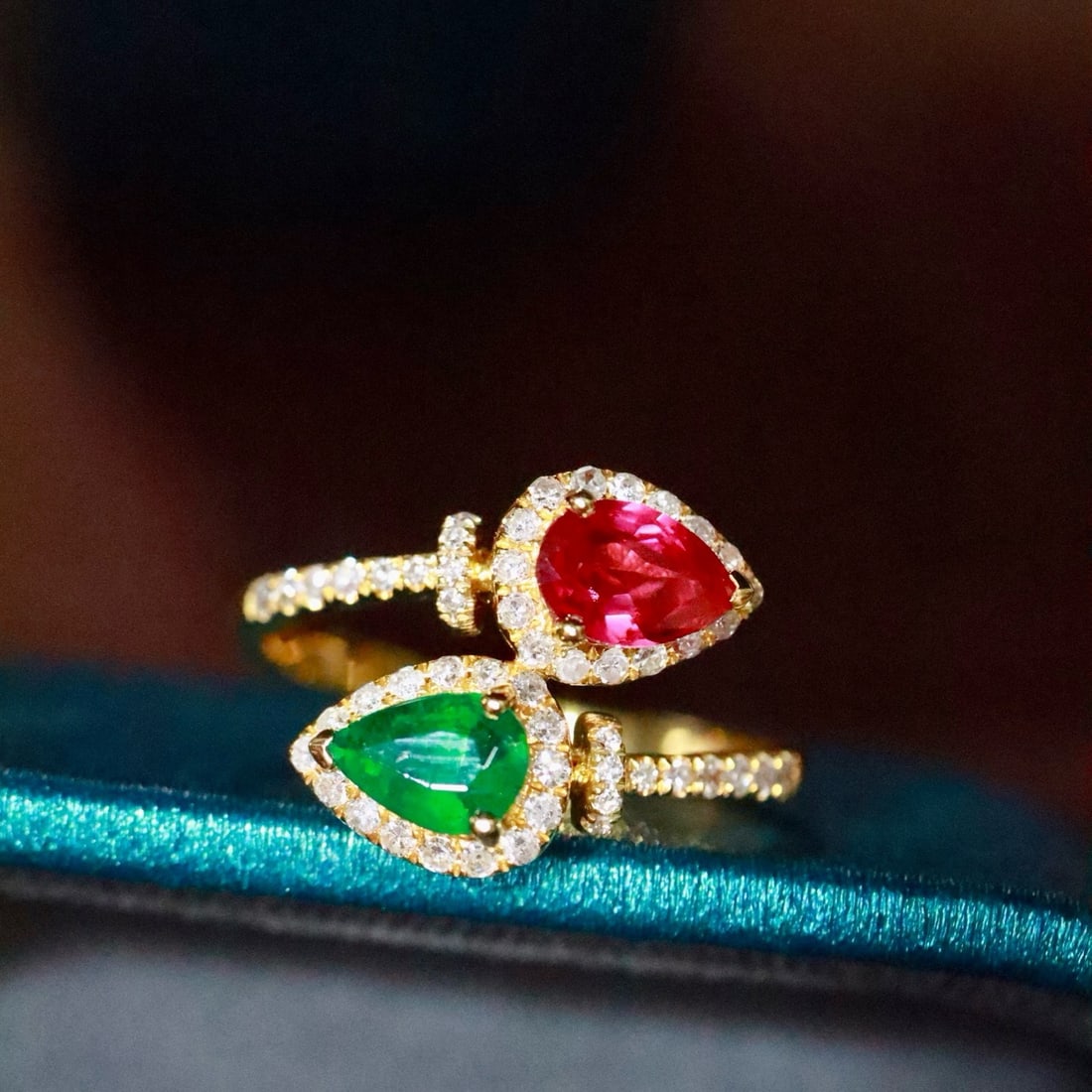 14k Gold 1.03 Ctw Natural Ruby & Emerald & Toi Et Moi Ring - 2
