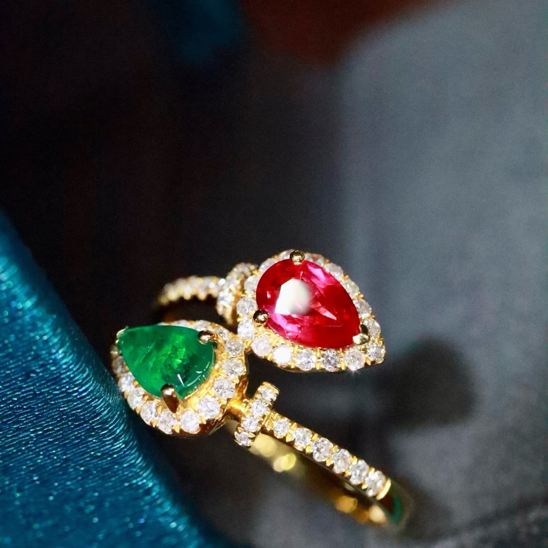 14k Gold 1.03 Ctw Natural Ruby & Emerald & Toi Et Moi Ring - 3