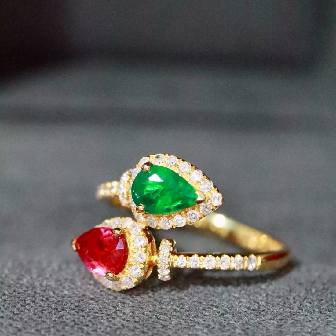 14k Gold 1.03 Ctw Natural Ruby & Emerald & Toi Et Moi Ring - 4