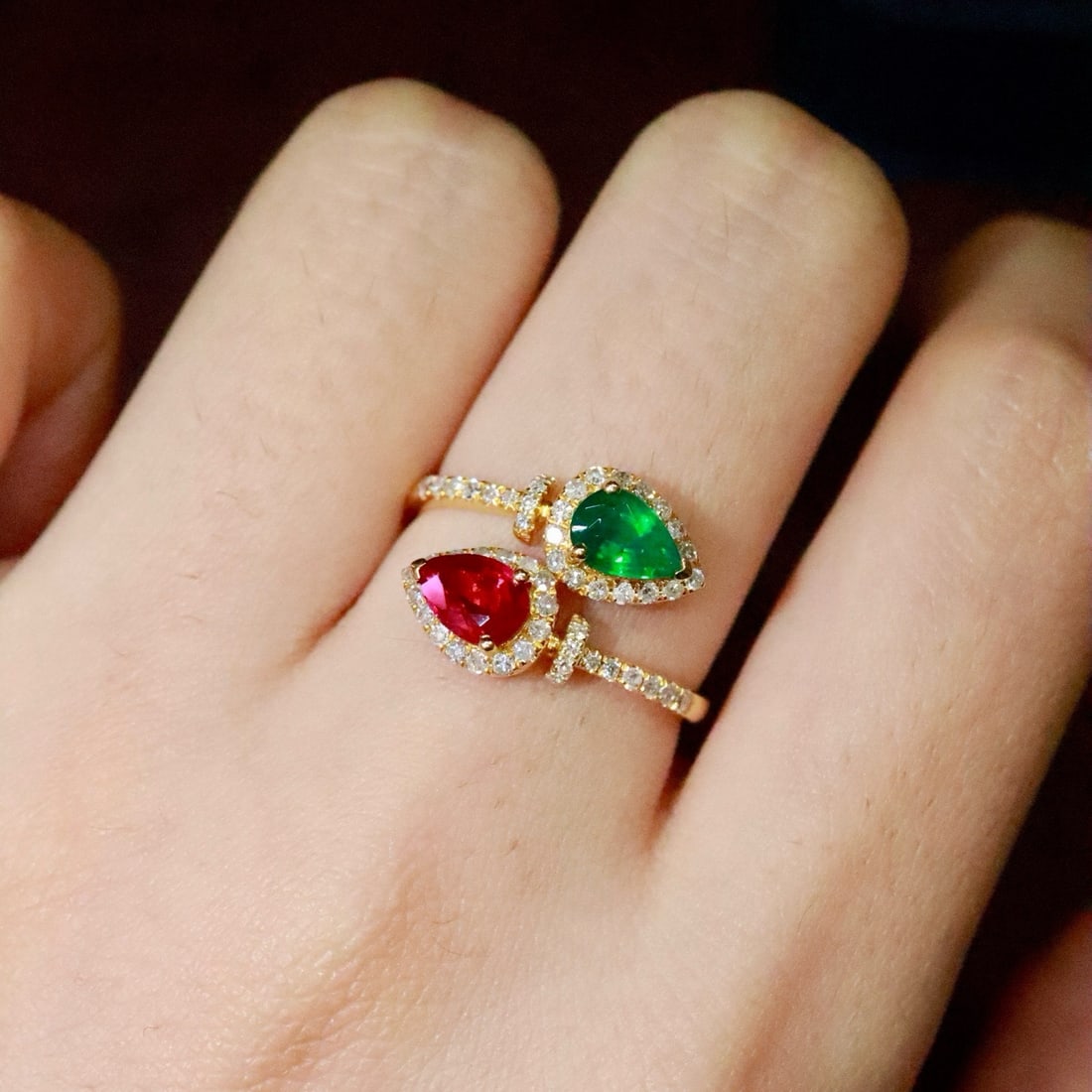 14k Gold 1.03 Ctw Natural Ruby & Emerald & Toi Et Moi Ring - 5