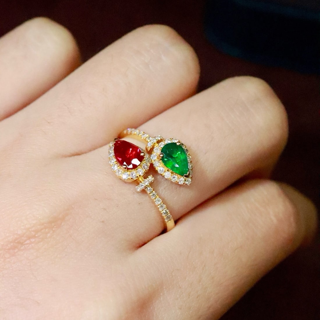 14k Gold 1.03 Ctw Natural Ruby & Emerald & Toi Et Moi Ring - 6