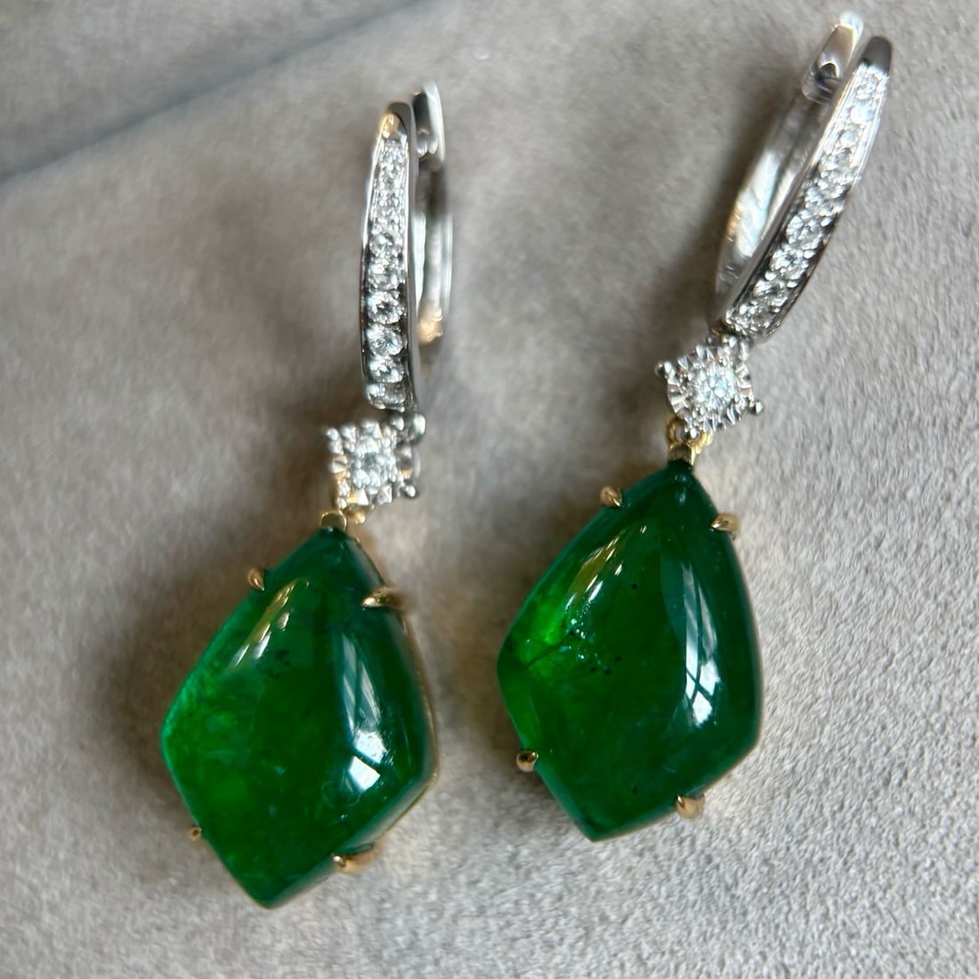 14k Gold 17.12 Ctw Natural Emerald & Diamond Earrings - 2