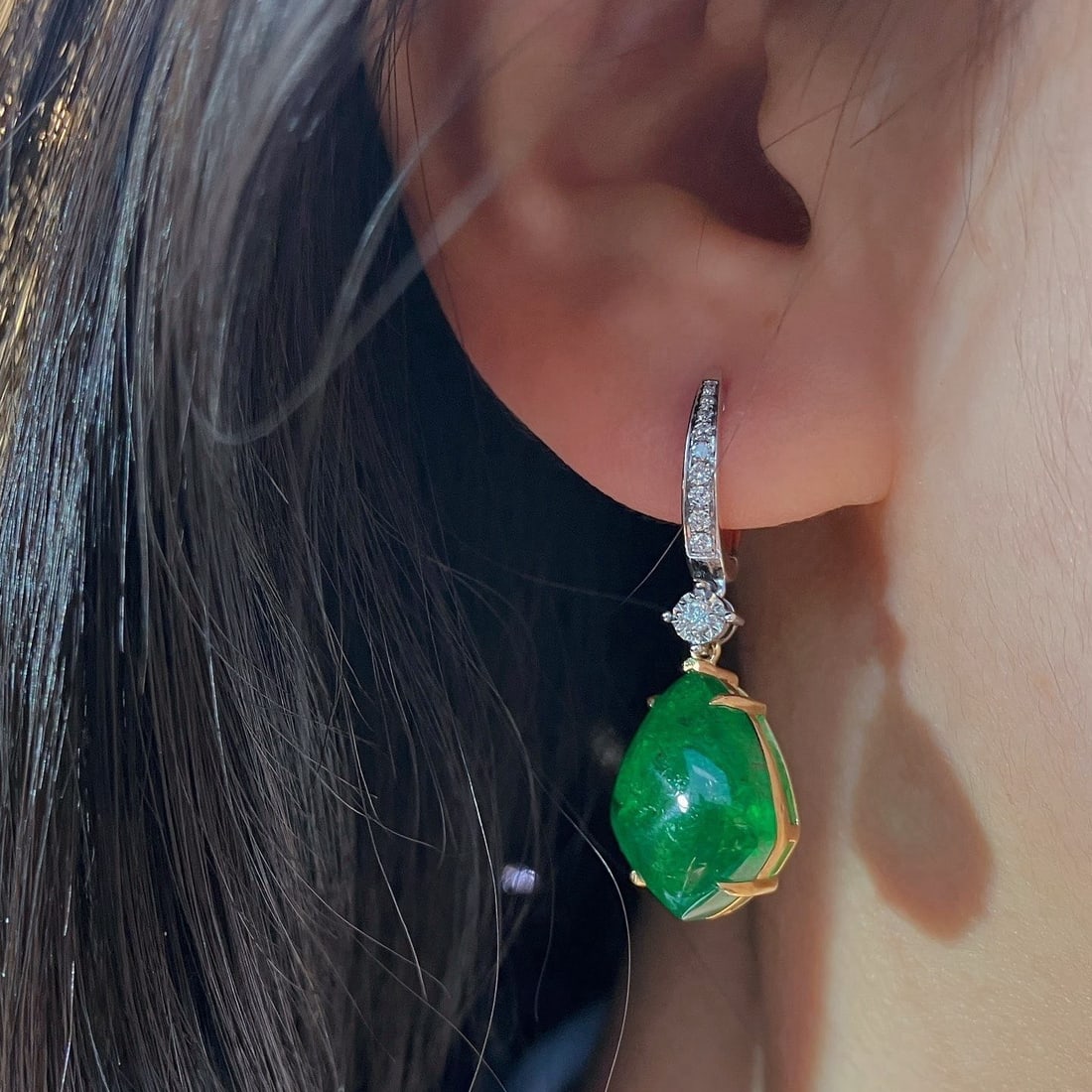 14k Gold 17.12 Ctw Natural Emerald & Diamond Earrings - 8