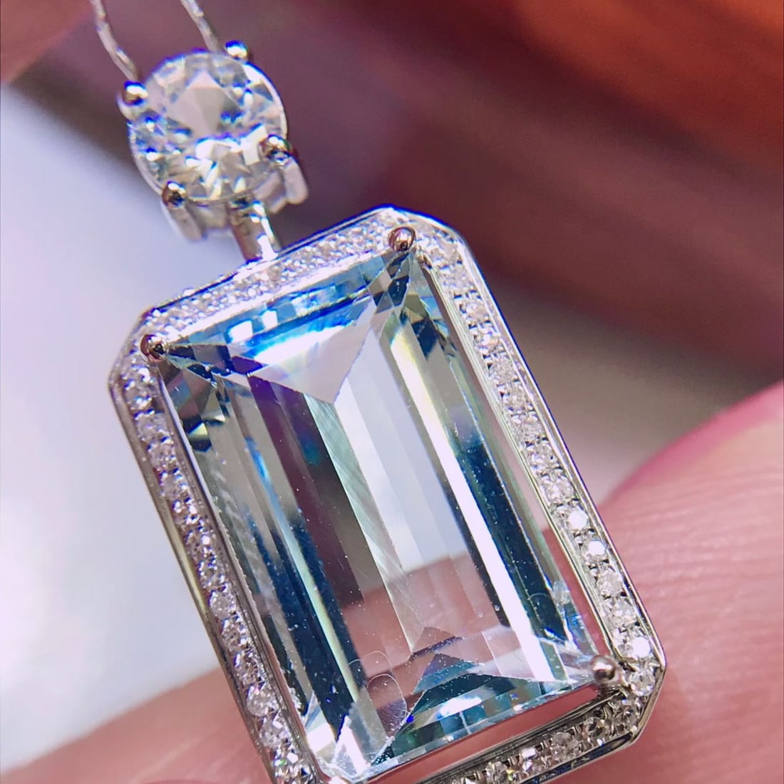 14k Gold 3.6 Ct Natural Aquamarine & Diamond & Sapphire Pendant( Without Chain ) - 2