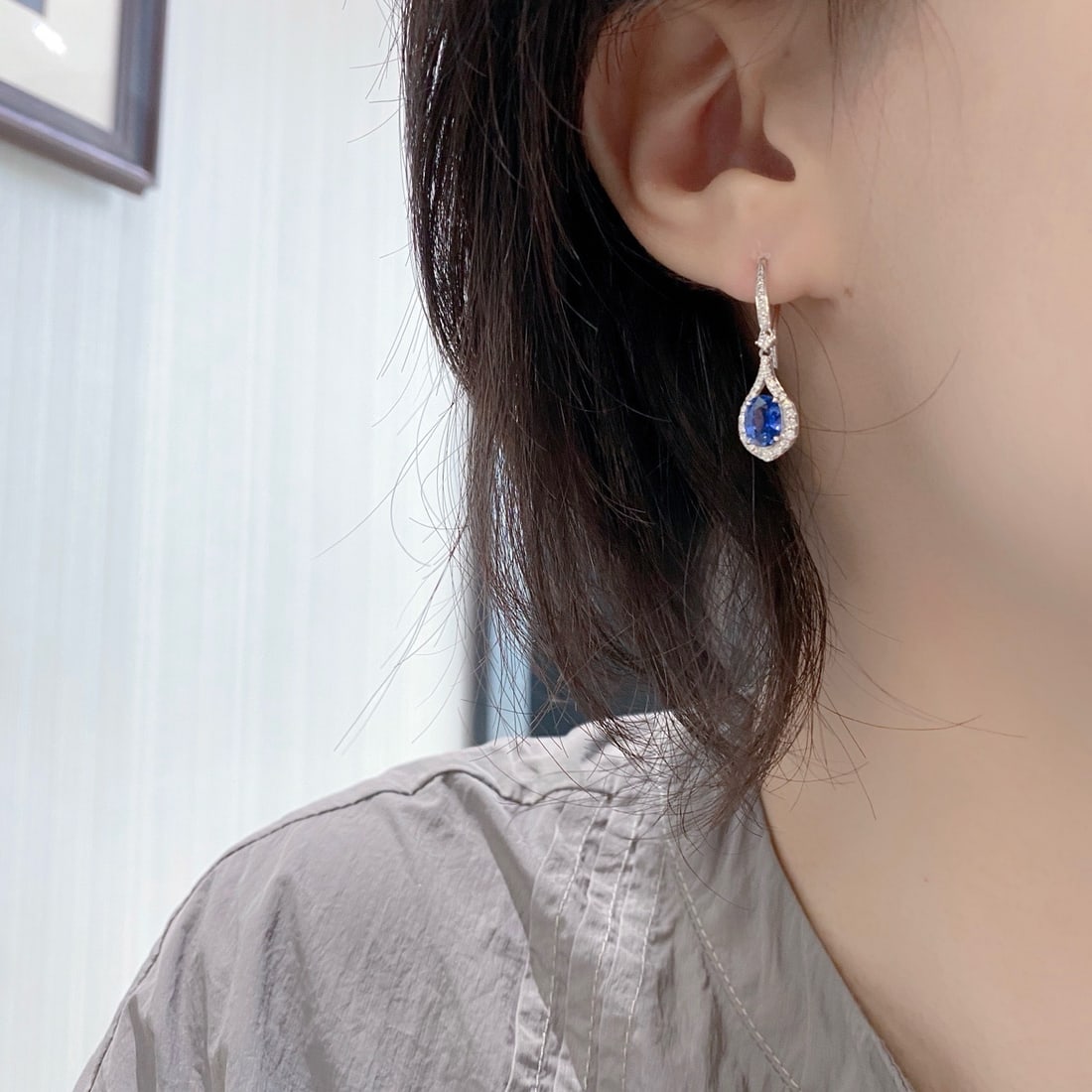 14k Gold 2.78 Ctw Natural Sapphire & Diamond Earrings - 3