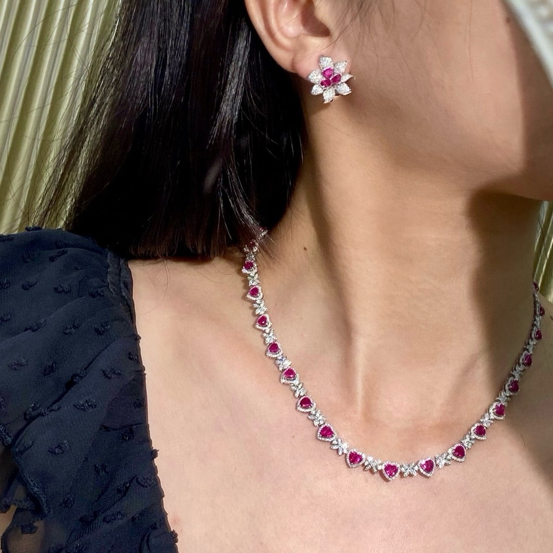 14k Gold 2.54 Ctw Natural Ruby & Diamond & Flowers Earrings - 8