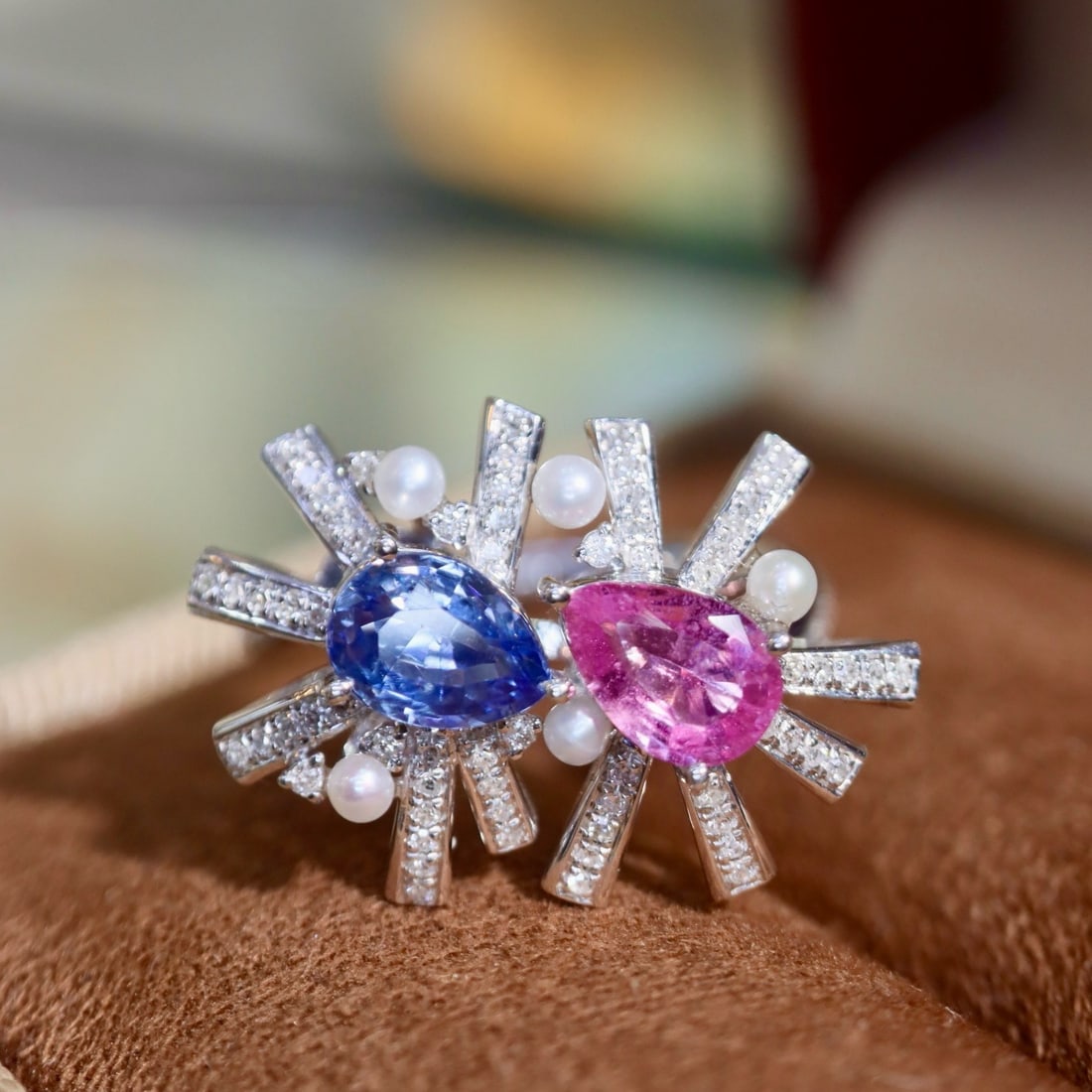 14k Gold 1.88 Ctw Natural Sapphire & Diamond & Toi Et Moi Ring: Ref:231176343gold // content:14k // goldring // size:7. 25usmain // gemstone:sapphireshape:pearcarat // weight:1. 55ct // color:colortreatment:naturaladjacent // gemstone // 2 // : //