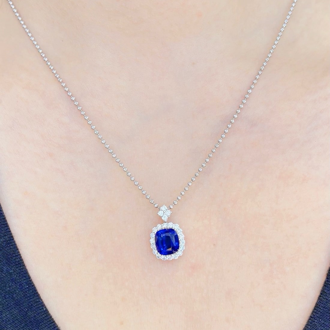 14k Gold 3.44 Ctw Natural Sapphire & Diamond Pendant( Without Chain ) - 6