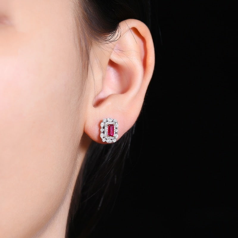 14k Gold 0.98 Ctw Natural Ruby & Diamond Earrings - 7