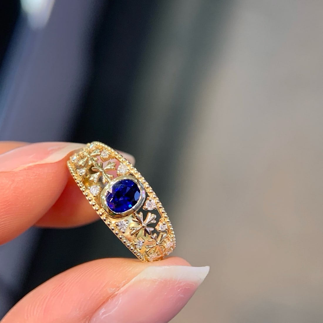 14k Gold 0.62 Ctw Natural Sapphire & Diamond Ring - 2