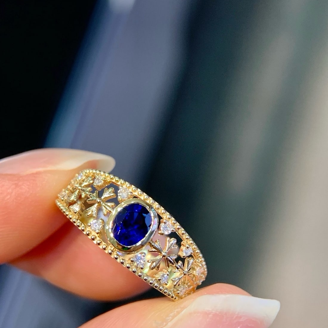 14k Gold 0.62 Ctw Natural Sapphire & Diamond Ring - 3