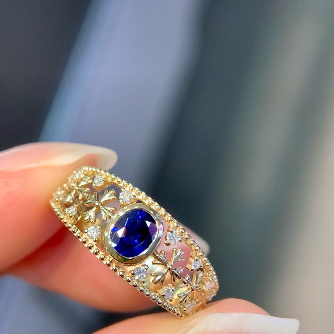 14k Gold 0.62 Ctw Natural Sapphire & Diamond Ring - 4
