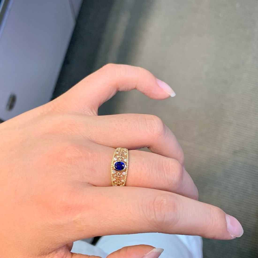 14k Gold 0.62 Ctw Natural Sapphire & Diamond Ring - 5