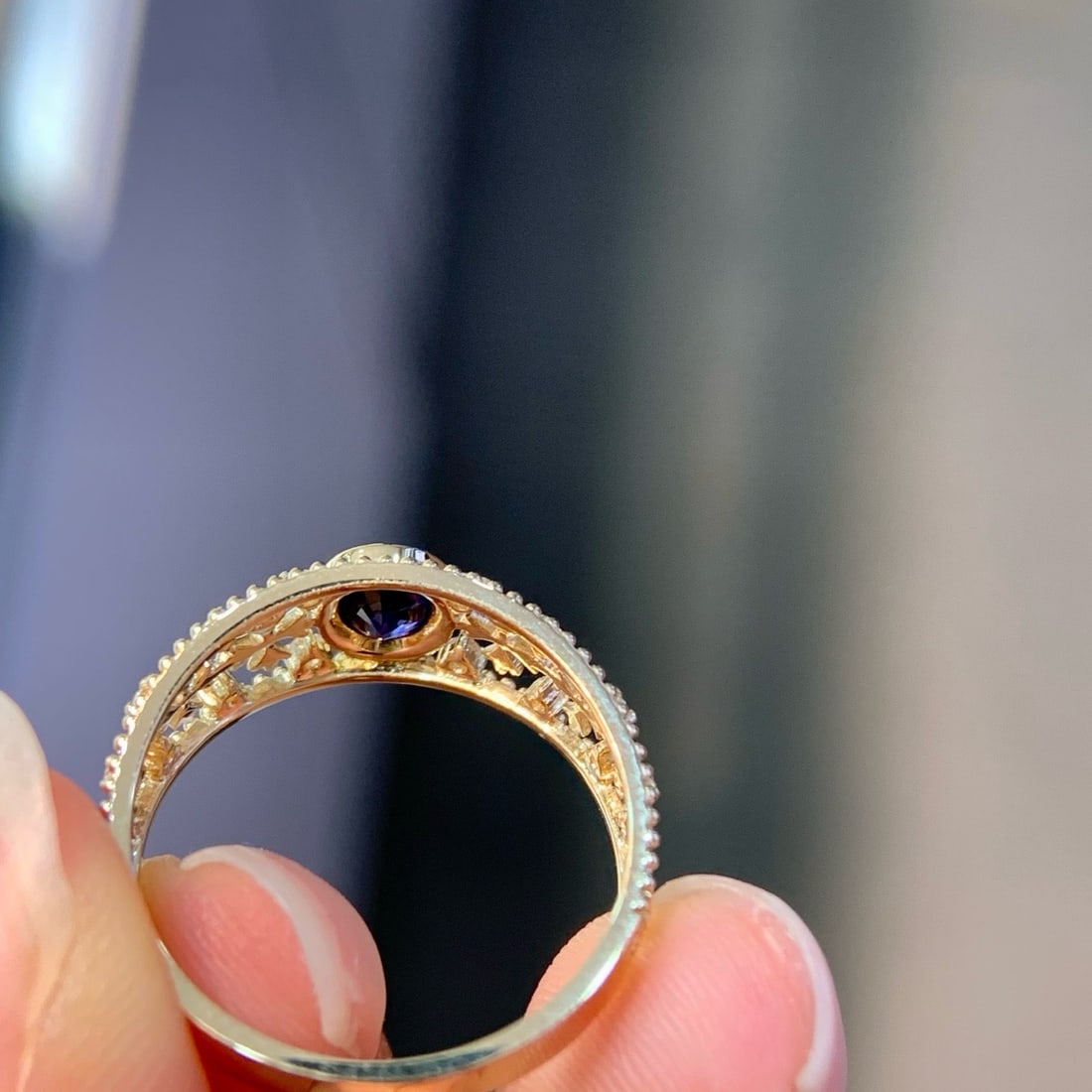 14k Gold 0.62 Ctw Natural Sapphire & Diamond Ring - 6