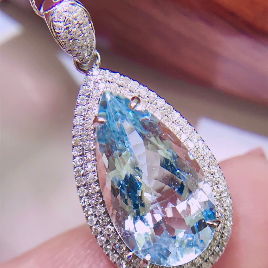 14k Gold 4.6 Ct Natural Aquamarine & Diamond Pendant( Without Chain ) - 2