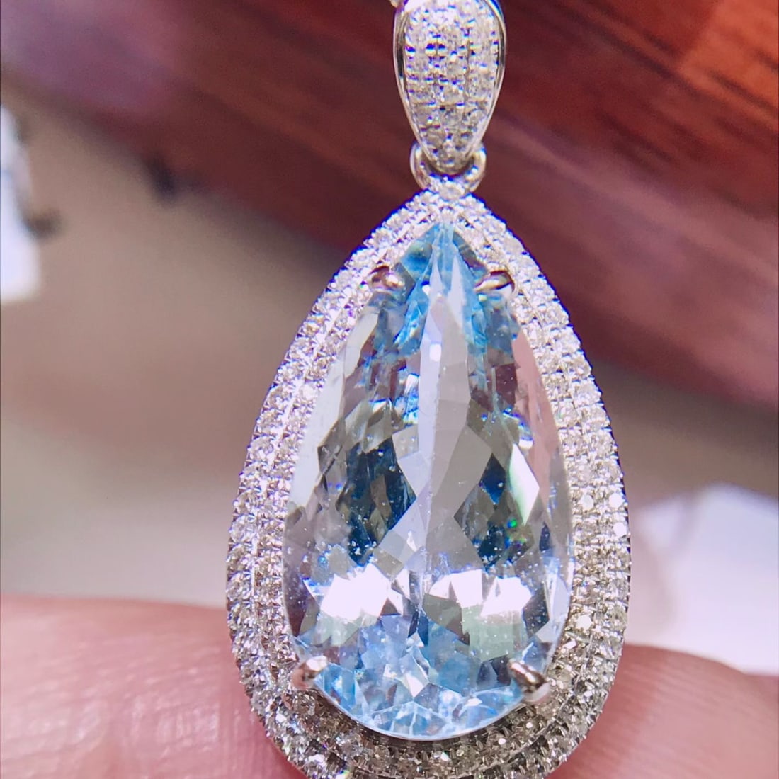 14k Gold 4.6 Ct Natural Aquamarine & Diamond Pendant( Without Chain ) - 3