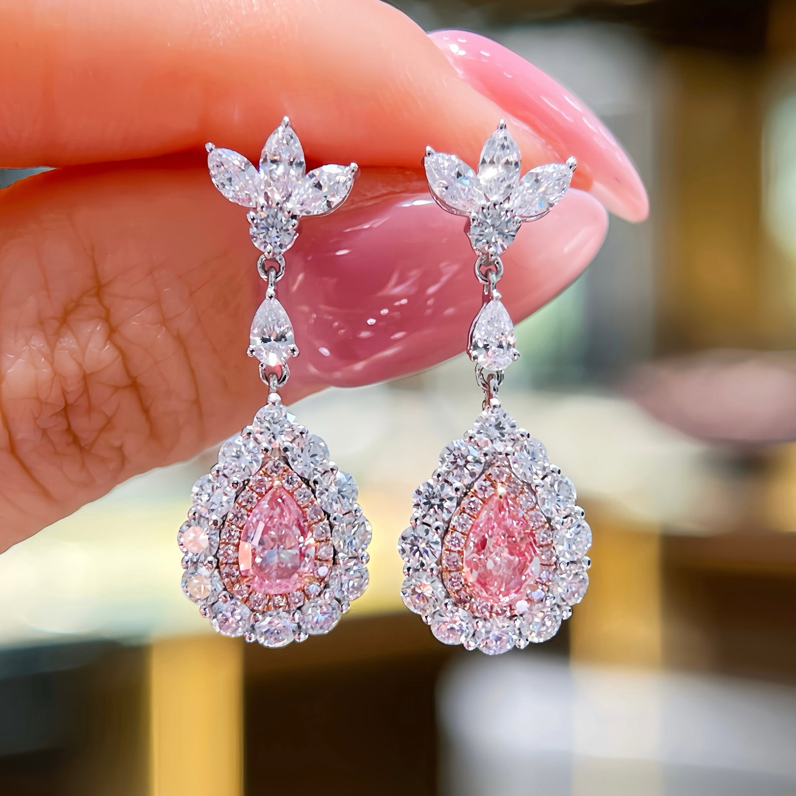 14k Gold 1.91 Ctw Natural Pink Diamond & Diamond Earrings - 2